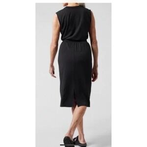 Athleta Santorini Cinch Midi Dress Black Workwear Sleeveless 798366 Medium NWOT